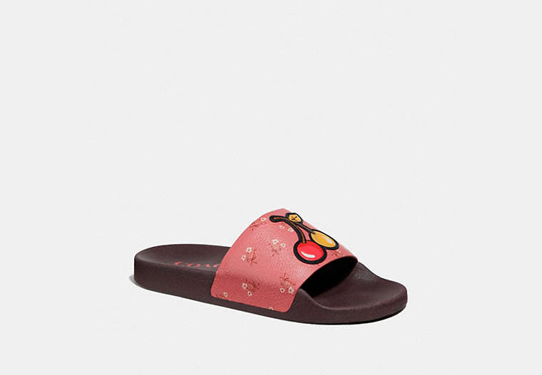 COACH®,UDELE SPORT SLIDE WITH FLORAL BOW PRINT,Mixed Material,Pink/Multi,Front View