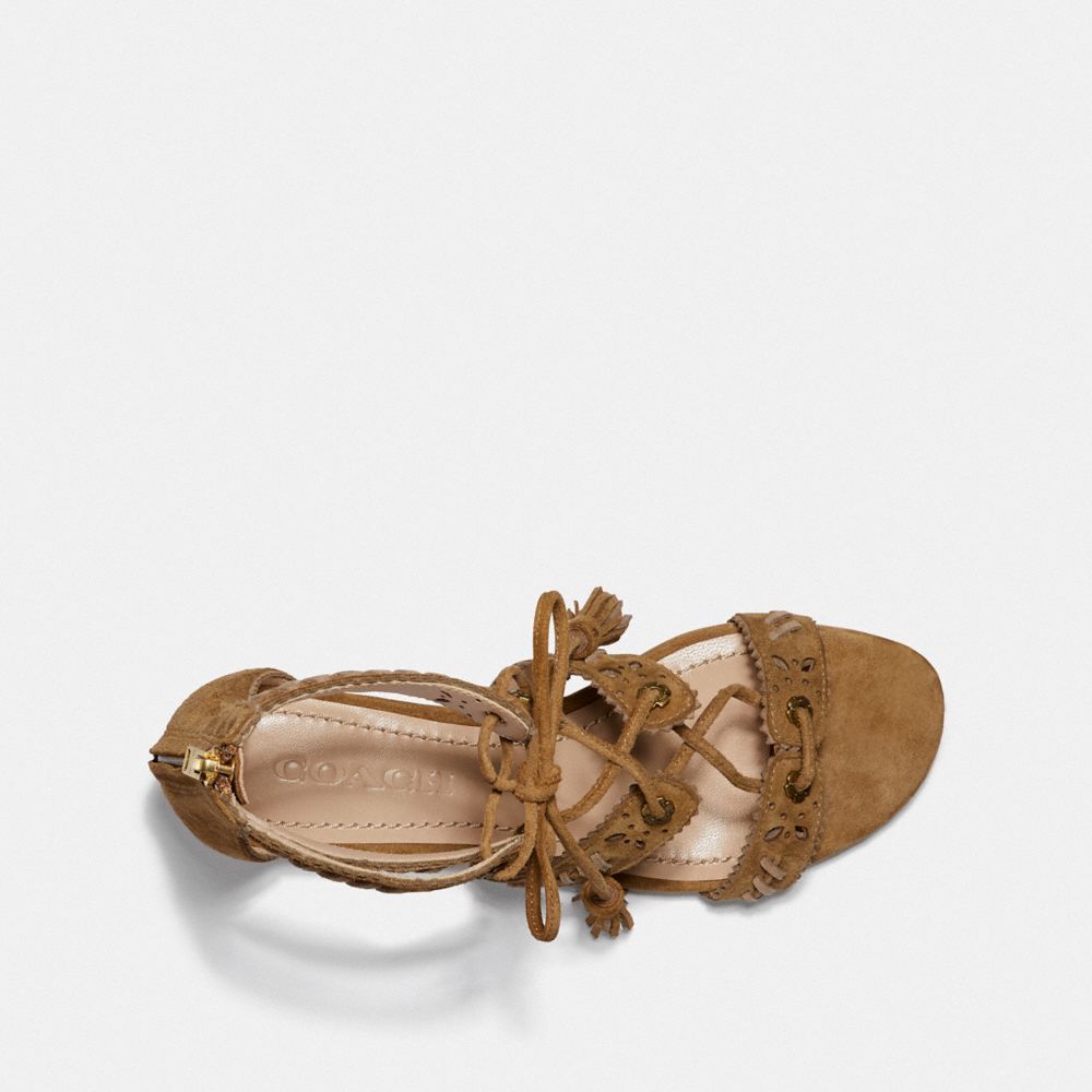 COACH®,VIA DEMI WEDGE SANDAL,Suede,Peanut/Oat,Inside View,Top View