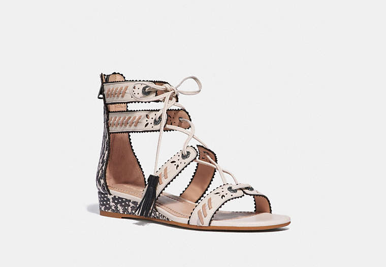 COACH®,VIA DEMI WEDGE SANDAL,mixedmaterial,CHALK/NATURAL,Front View