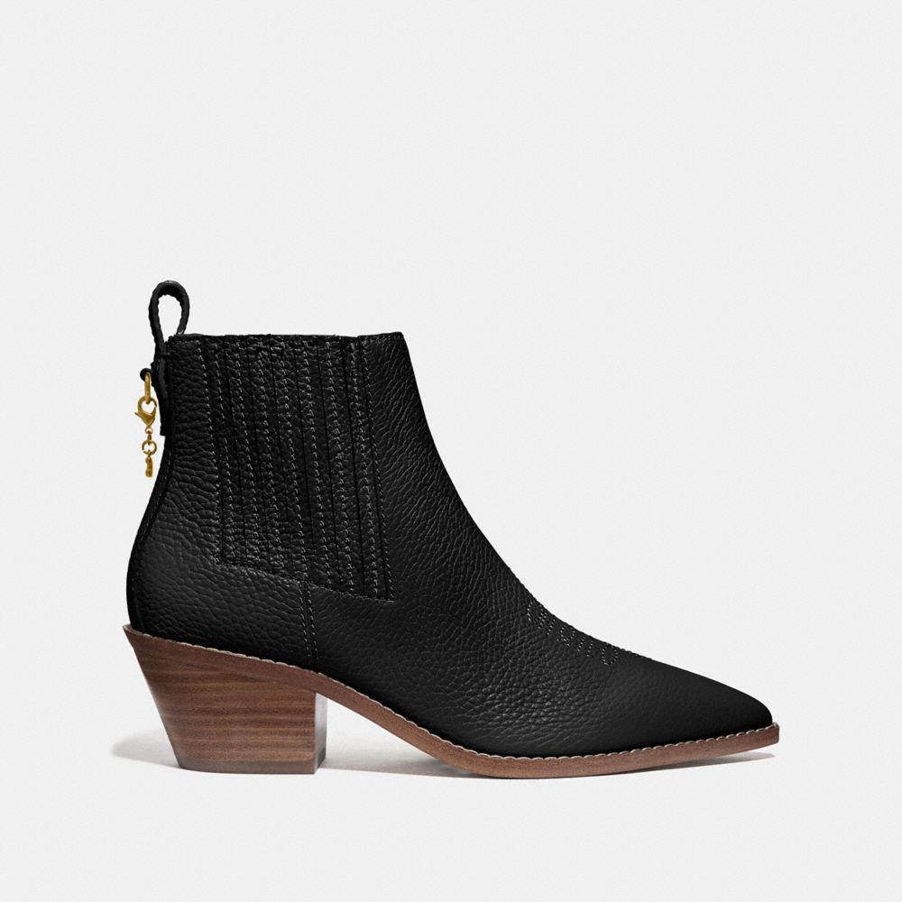 COACH®,MELODY BOOTIE,Leather,Black,Angle View