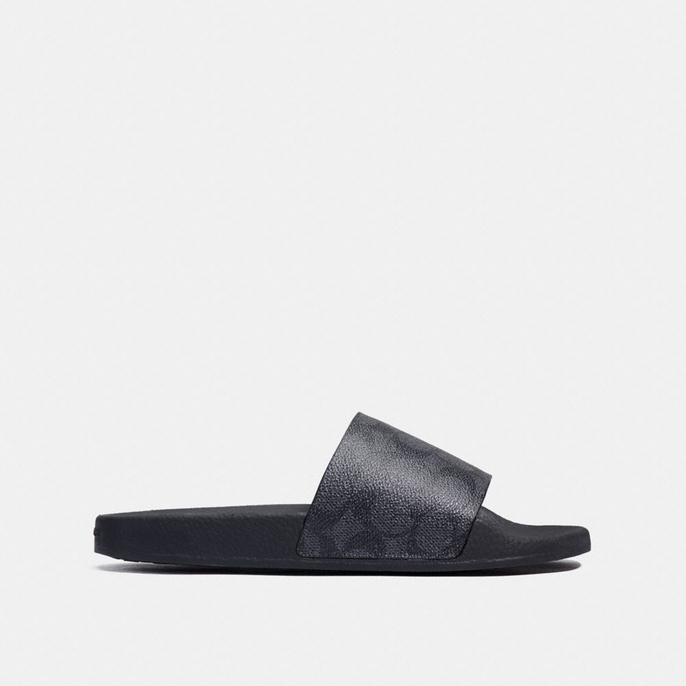 COACH®,UDELE SPORT SLIDE IN SIGNATURE CANVAS,Charcoal/Black,Angle View