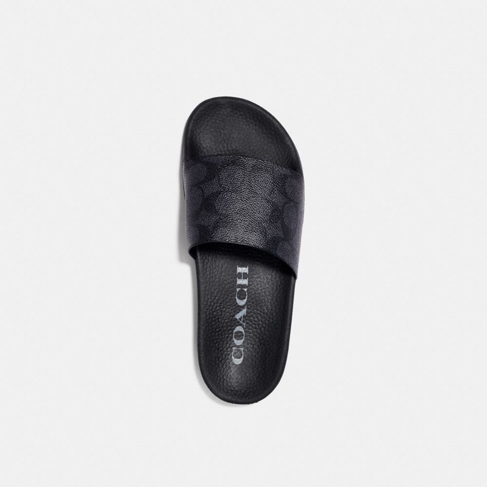 COACH Mens Sandals Signature Coated Canvas Pool Slide Black Slide