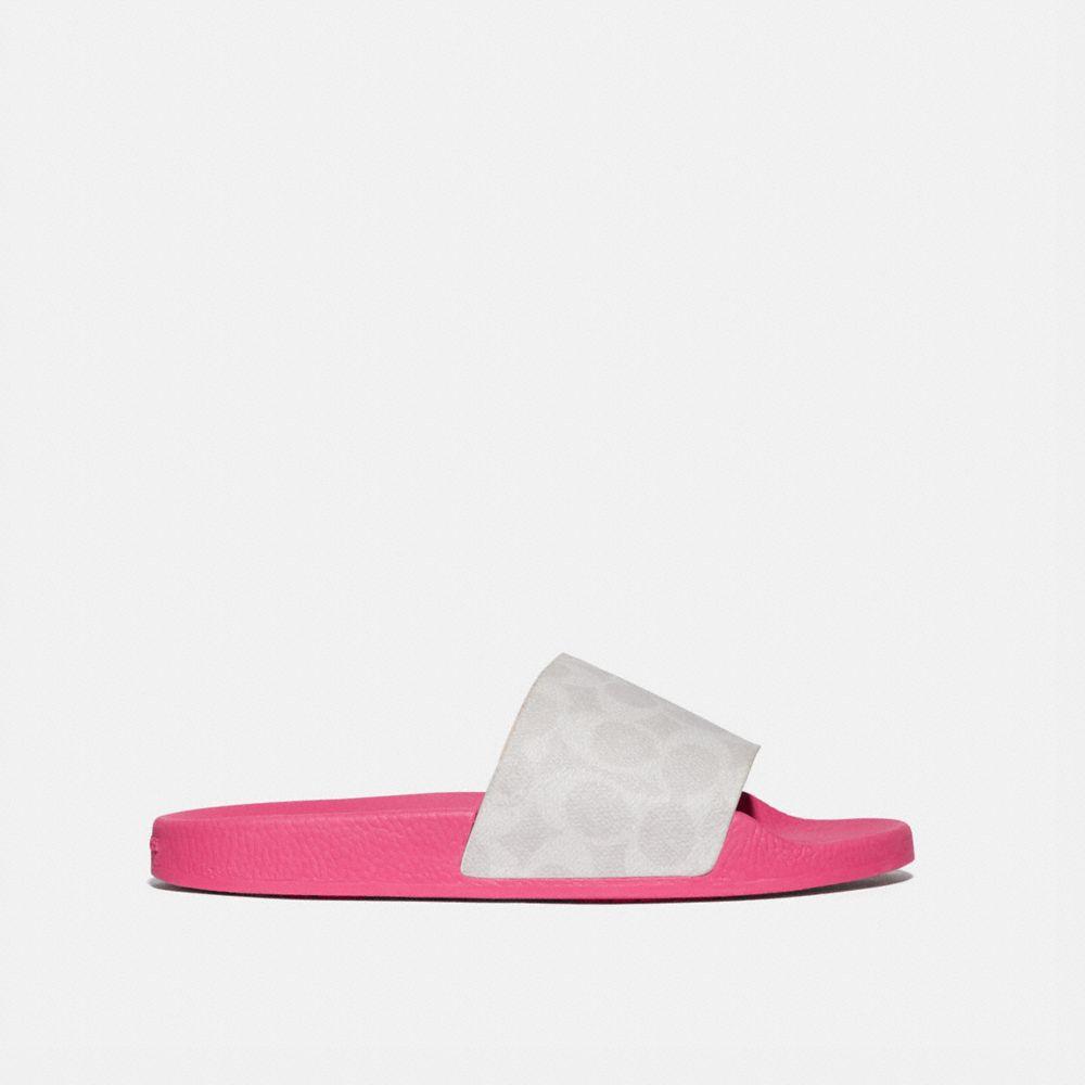 COACH®,SANDALE UDELE SPORT EN TOILE SIGNATURE,Toile enduite exclusive/caoutchouc,Craie/Rose confetti,Angle View