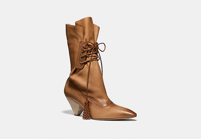 COACH®,LACE UP TASSLE BOOT,Leather,AMBER,Front View image number 0