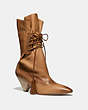 COACH®,LACE UP TASSLE BOOT,Leather,AMBER,Front View