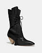 COACH®,LACE UP TASSLE BOOT,Leather,Black,Front View