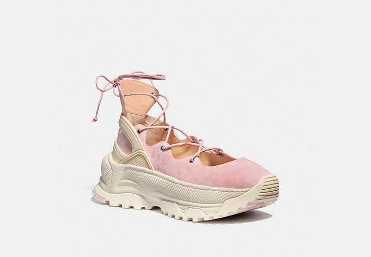 COACH®,LACE UP BALLERINA SNEAKER,Suede,Blossom,Front View