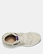 COACH®,FRINGE MOCCASIN SNEAKER WITH COACH PATCH,Suede,Chalk,Inside View,Top View