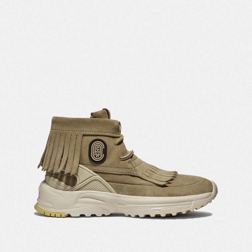COACH®,Fringe Moccasin Sneaker With Coach Patch,,Angle View