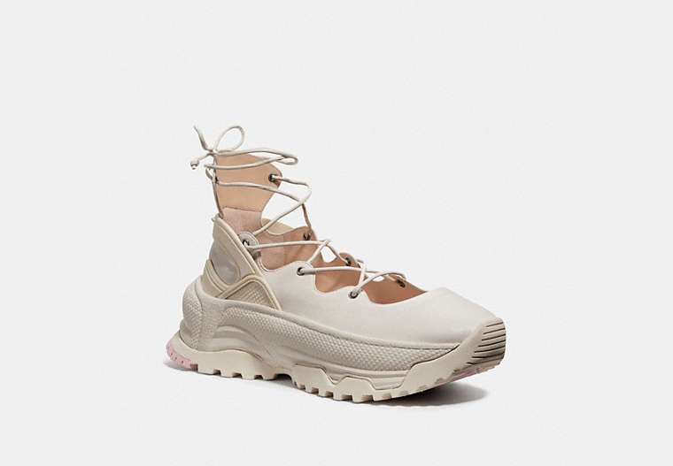 COACH®,LACE UP BALLERINA SNEAKER,Leather,Chalk,Front View