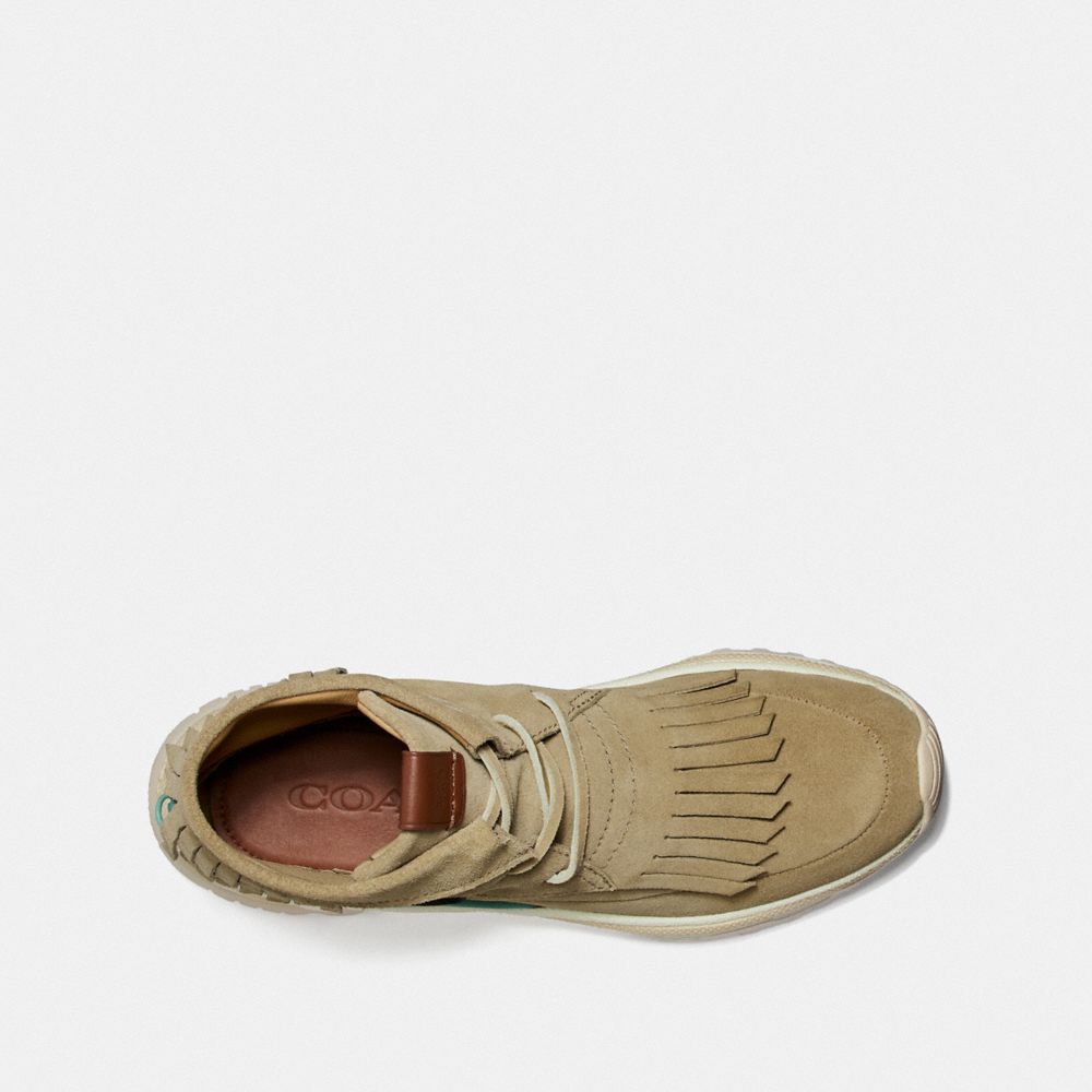 COACH®,C243 MOCCASIN SNEAKER WITH COACH PATCH,Leather,Tan,Inside View,Top View