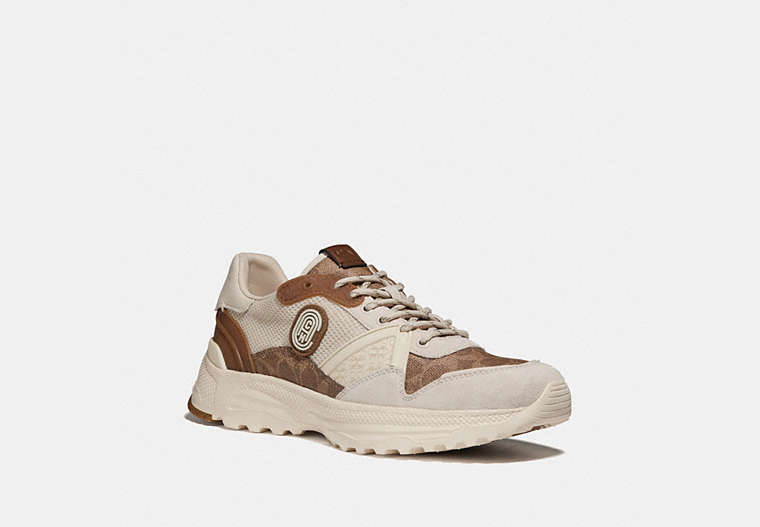 COACH®,C143 RUNNER WITH COACH PATCH,Mixed Material,Khaki Chalk,Front View