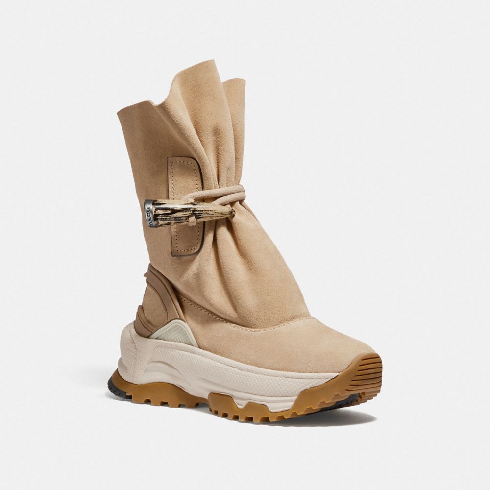 COACH®,TOGGLE SNEAKER BOOT,Suede,LIGHT TAN,Front View