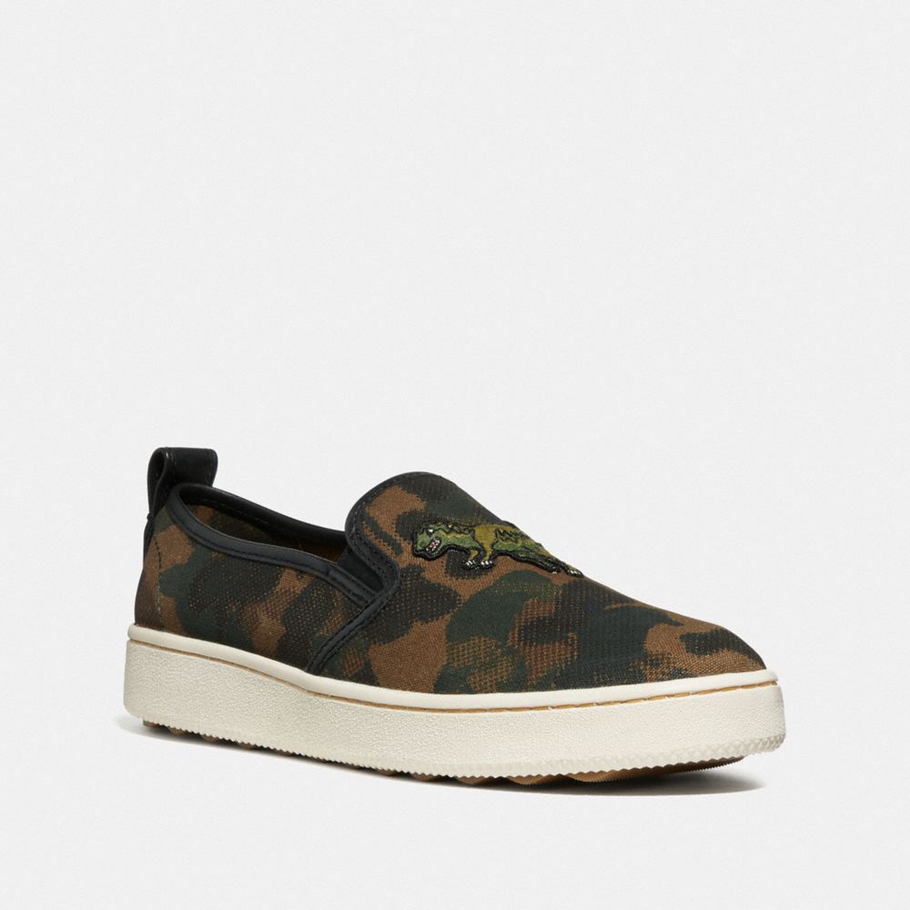 COACH®,C115 SLIP ON SNEAKER WITH CAMO PRINT,Mixed Material,WILD BEAST,Front View