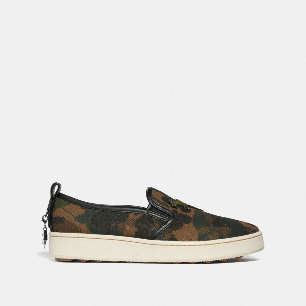 COACH®,C115 SLIP ON SNEAKER WITH CAMO PRINT,Mixed Material,WILD BEAST,Angle View