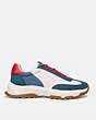 COACH®,C155 PANELED RUNNER,Suede/Nylon/Mesh,BLUE/WHITE,Angle View