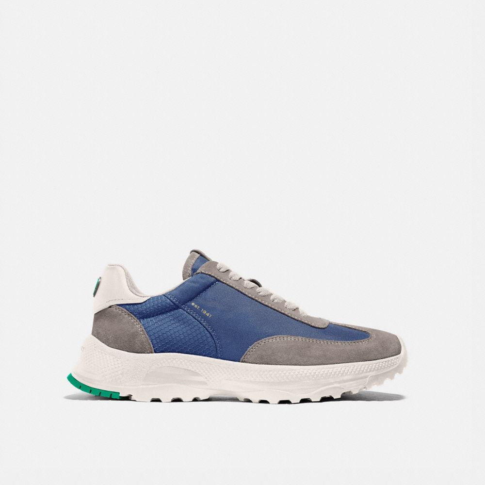 COACH®,C155 PANELED RUNNER,Suede/Nylon/Mesh,Stone Blue,Angle View