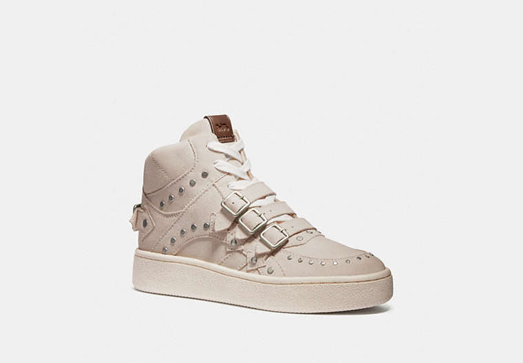 COACH®,C219 HIGH TOP SNEAKER,Suede,Chalk,Front View