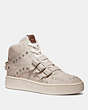 COACH®,C219 HIGH TOP SNEAKER,Suede,Chalk,Front View
