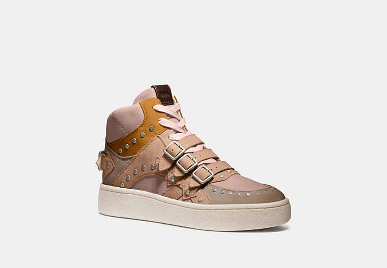 COACH®,C219 HIGH TOP SNEAKER,Suede,Oat/Beechwood/Pale Blush,Front View