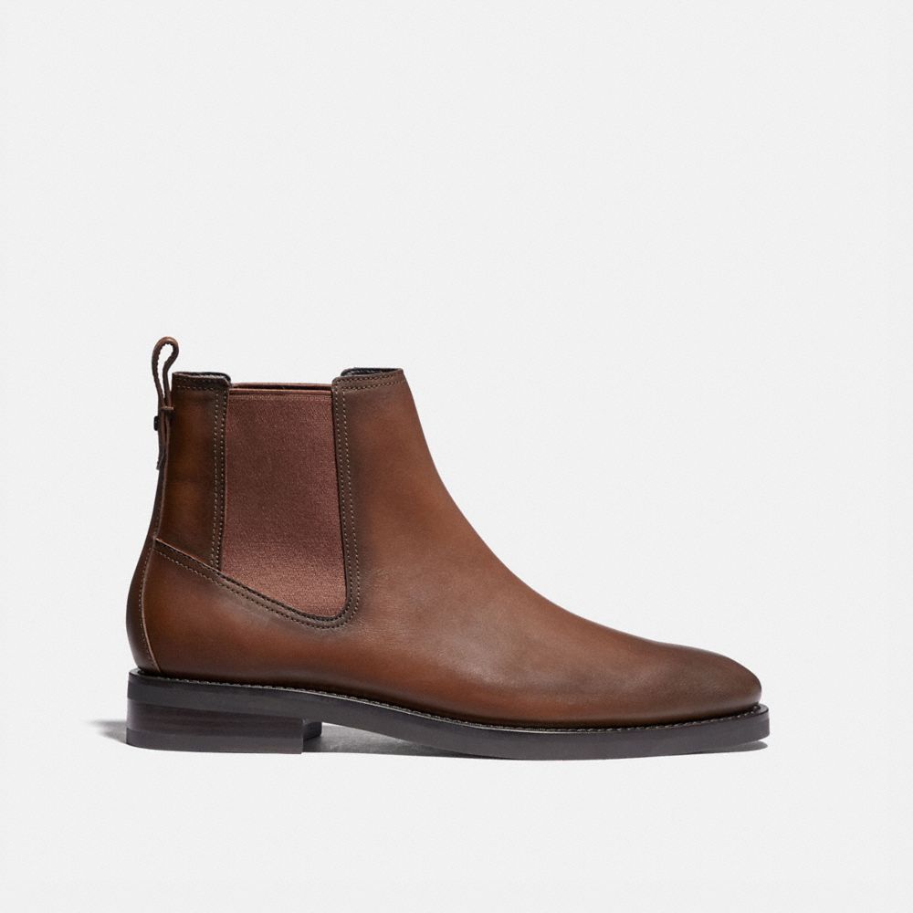 COACH®,CHELSEA BOOT,Leather,BURNISHED SADDLE,Angle View