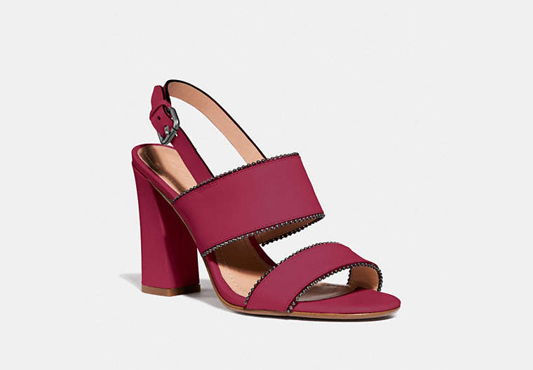 COACH®,RYLIE SANDAL,Leather,Bright Cherry,Front View