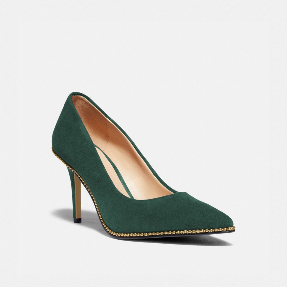 COACH®,WAVERLY PUMP,Suede,Dark Jade,Front View