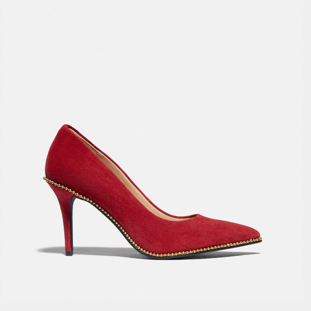 COACH®,WAVERLY PUMP,Suede,1941 Red,Angle View