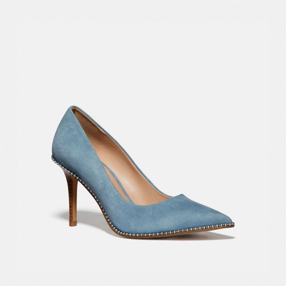 COACH®,WAVERLY PUMP,Suede,Pacific Blue,Front View