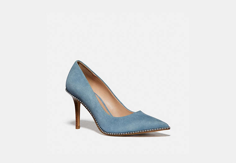 COACH®,WAVERLY PUMP,Suede,Pacific Blue,Front View