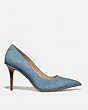 COACH®,WAVERLY PUMP,Suede,Pacific Blue,Angle View