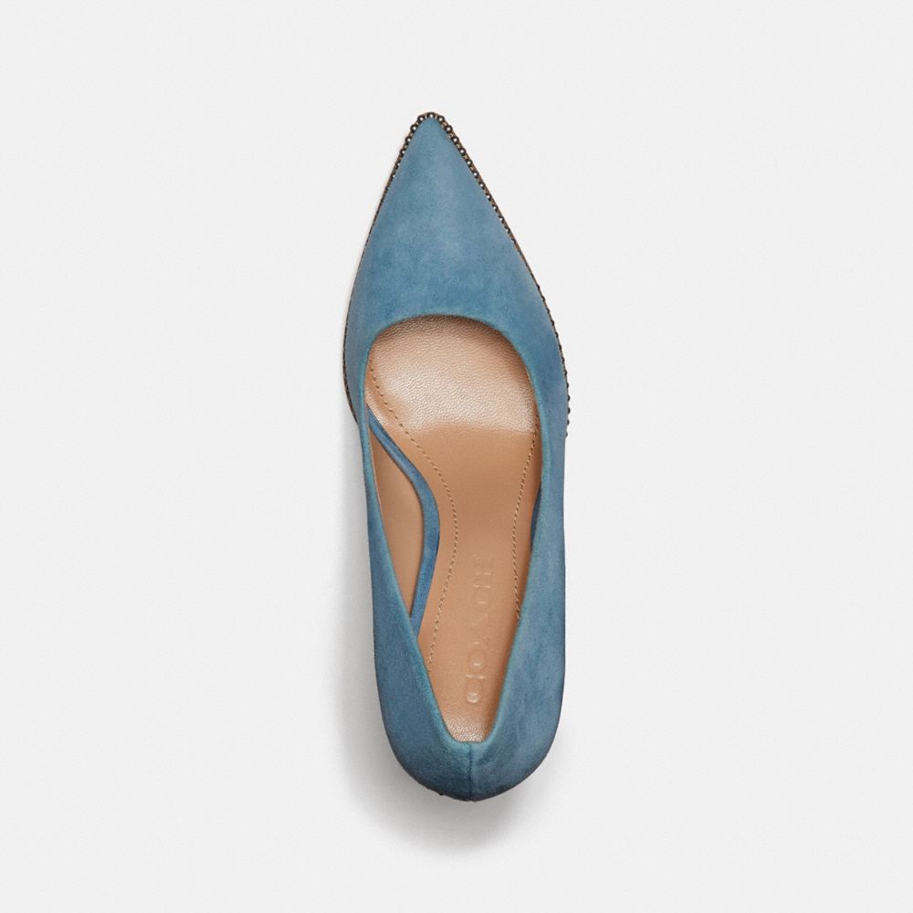 COACH®,WAVERLY PUMP,Suede,Pacific Blue,Inside View,Top View