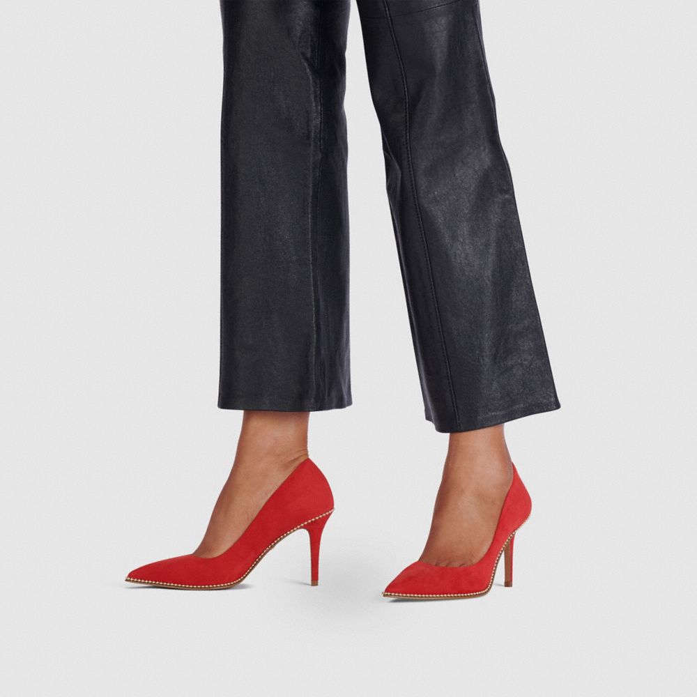 COACH®,Waverly Pump,Rubber,Leather,Suede,Pumps,Bead Embellishment,Pull Tab,Work,,Detail View