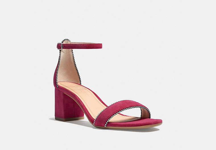 COACH®,MADDIE SANDAL,Suede,Bright Cherry,Front View