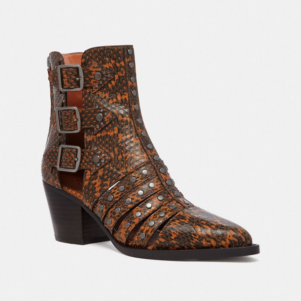 COACH®,PHEOBE BOOTIE IN SNAKESKIN,reptile,Burnt Sienna,Front View