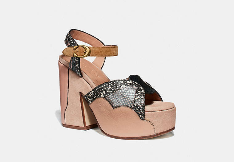 COACH®,PLATFORM SANDAL IN SNAKESKIN,Mixed Material,Beechwood/Nude Pink/Chalk,Front View