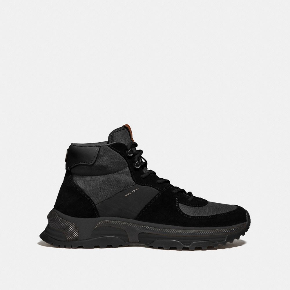 COACH®,C250 HIKER BOOT,Mixed Material,Black,Angle View