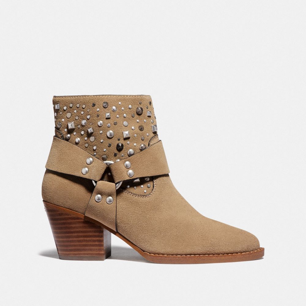 COACH®,PIA WESTERN BOOTIE,Suede,Oat,Angle View