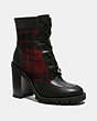 COACH®,HEDY BOOTIE,plaid,RED/BLACK,Front View