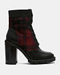 COACH®,HEDY BOOTIE,plaid,RED/BLACK,Angle View
