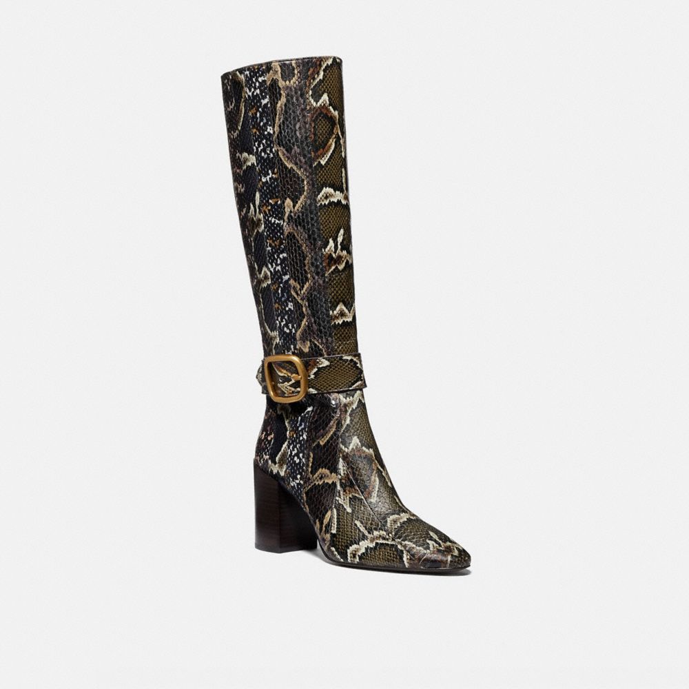 COACH®,EVELYN BOOT IN SNAKESKIN,reptile,Oxblood/Natural Multi,Front View image number 0