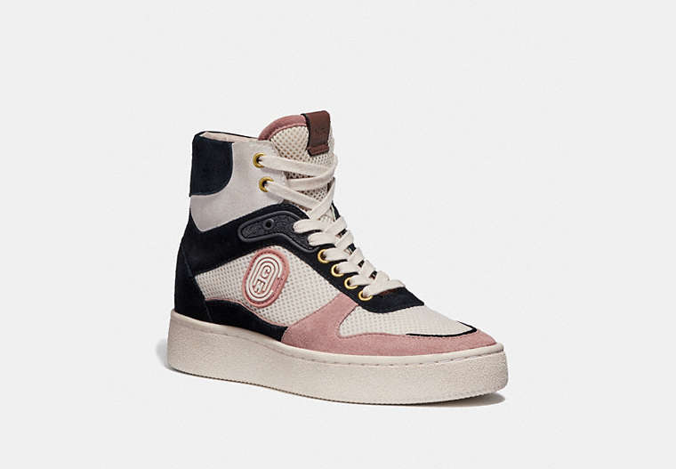COACH®,C220 HIGH TOP SNEAKER,mixedmaterial,Pale Blush/Chalk,Front View