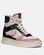 COACH®,C220 HIGH TOP SNEAKER,mixedmaterial,Pale Blush/Chalk,Front View