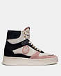 COACH®,C220 HIGH TOP SNEAKER,mixedmaterial,Pale Blush/Chalk,Angle View