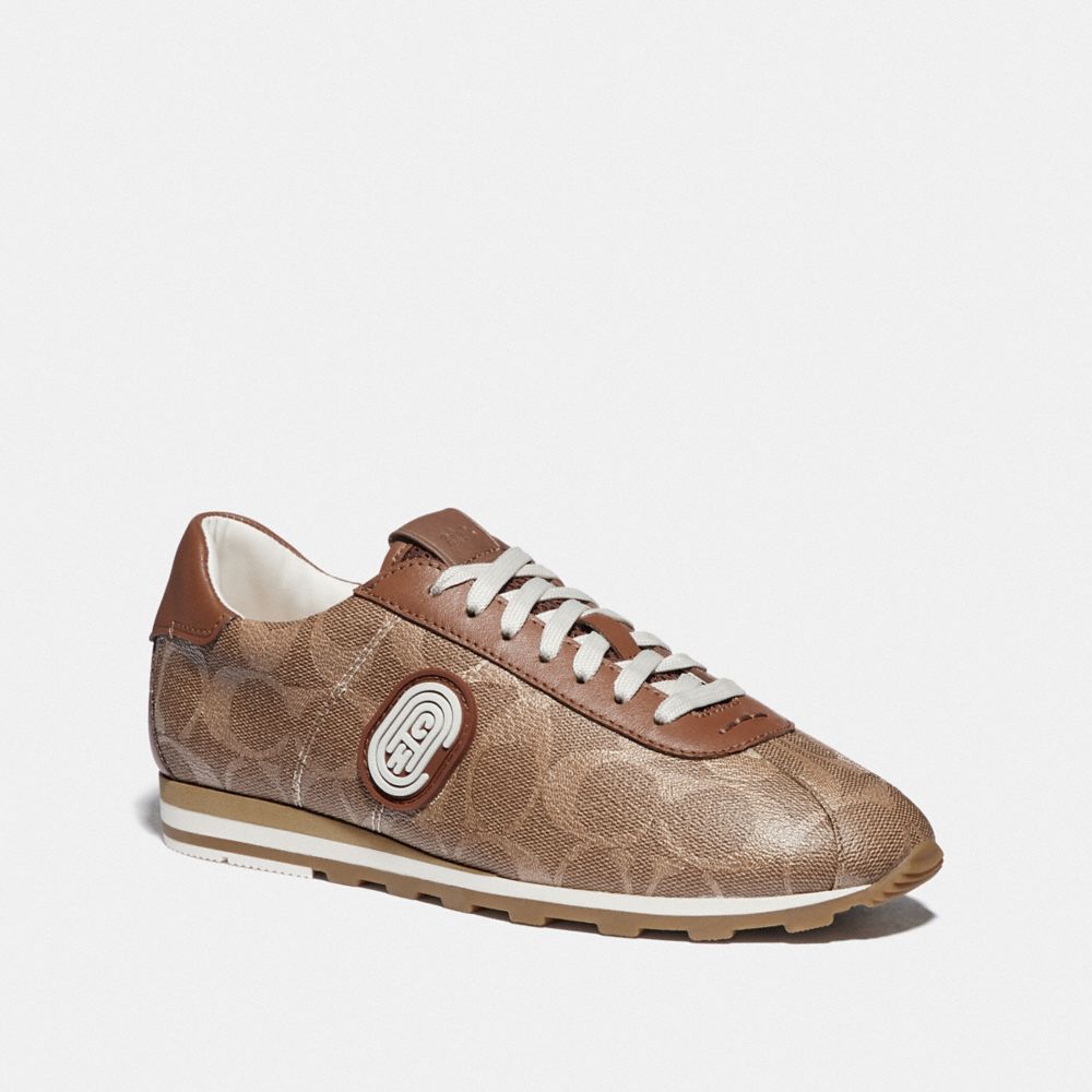 COACH®,C170 RETRO RUNNER WITH COACH PATCH,Leather/Coated Canvas,Tan/Saddle,Front View image number 0
