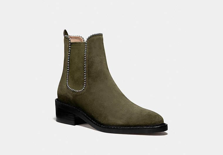 COACH®,BOWERY BOOTIE,Suede,JUNIPER,Front View