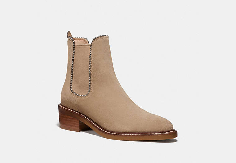 COACH®,BOWERY BOOTIE,Suede,Oat,Front View
