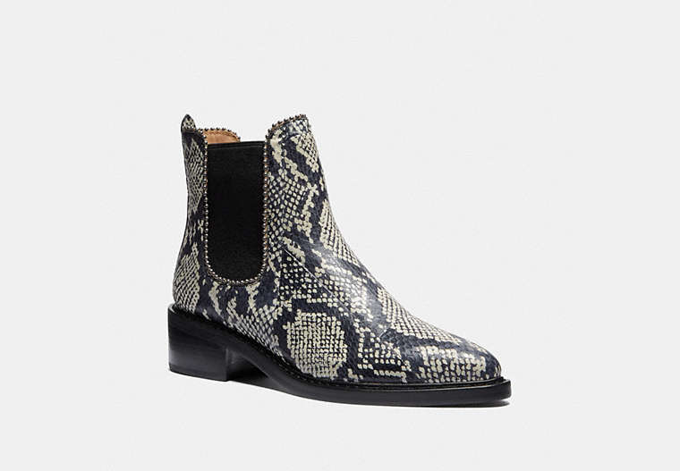 COACH®,BOWERY BOOTIE IN SNAKESKIN,Leather,Natural,Front View image number 0