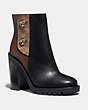 COACH®,HANA BOOTIE,Leather/Coated Canvas,BLACK/DARK SADDLE,Front View