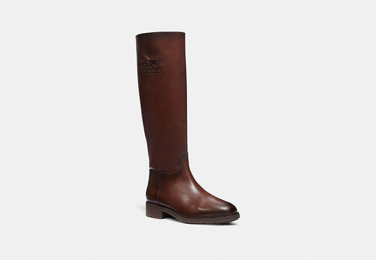 COACH®,RAEE RIDING BOOT,Leather,Walnut brown,Front View image number 0